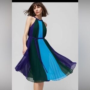 NWT WHBM Pleated Colorblock Halter Dress